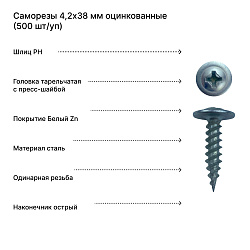 Саморезы 4,2х38 мм оцинкованные (500 шт)